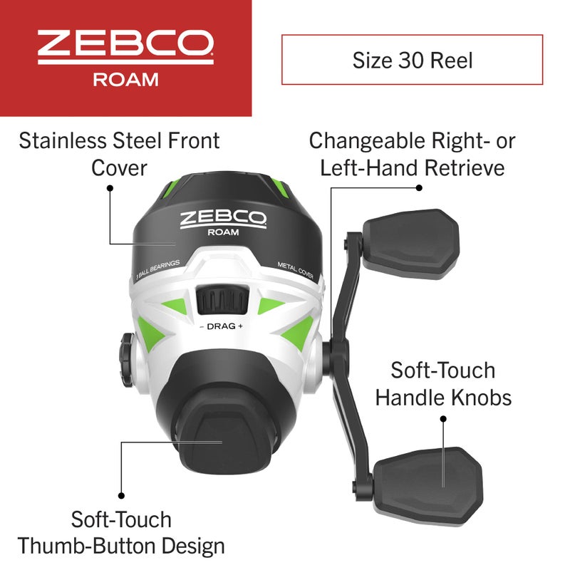 Zebco مجموعة بكرة صيد زيبكو روم وبكرة صيد تلسكوبية، قضيب صيد تلسكوب قابل للتمديد من 18.5 بوصة إلى 6 أقدام مع مقبض مريح، بكرة صيد مضادة للعكس بسرعة، أخضر، 30 - Image 3